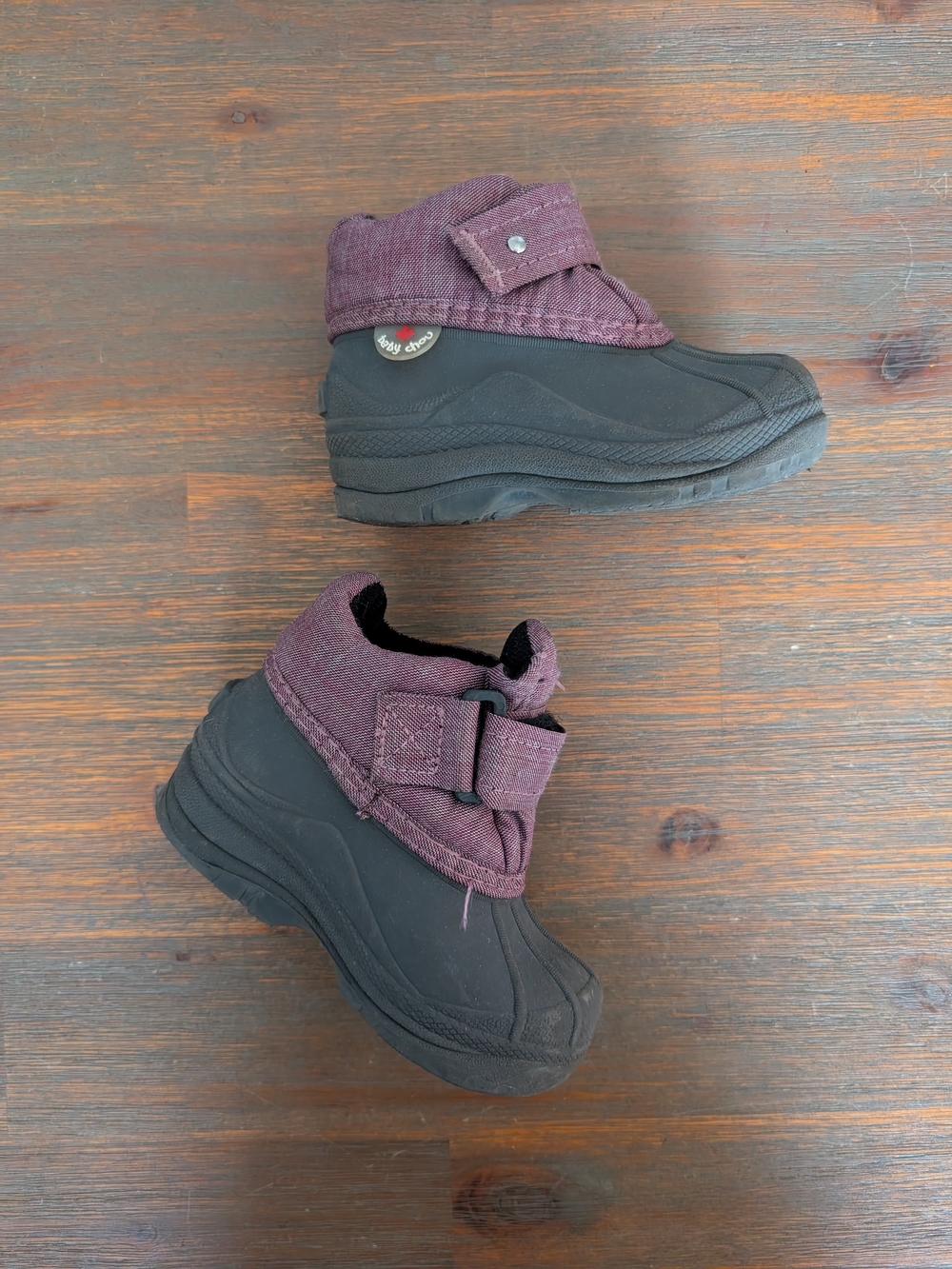 Kids Waterproof Snow Boots - Plum and Black Slip-On